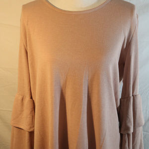 Como Vintage Pink Sweater Tie back, Ruffle Slvs XL